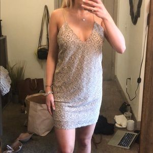 Tan dress with light blue flowers